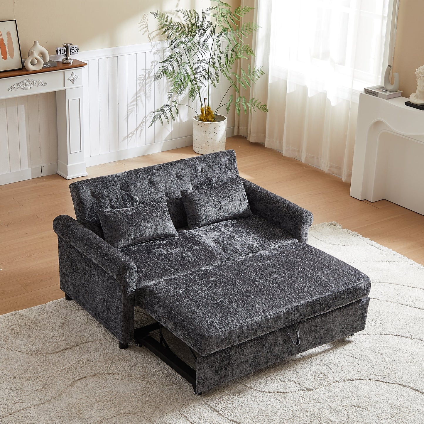 58.27 Inch Modern Chenille Fabric Sofa Bed