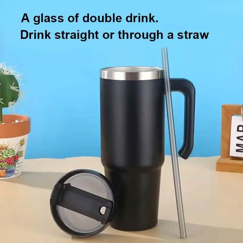 Gobelet de voyage portable de 30,5 oz en acier inoxydable 304 à double vide avec poignée et paille