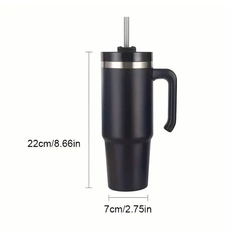 Gobelet de voyage portable de 30,5 oz en acier inoxydable 304 à double vide avec poignée et paille