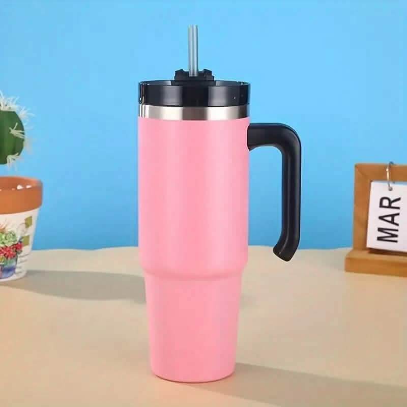 Gobelet de voyage portable de 30,5 oz en acier inoxydable 304 à double vide avec poignée et paille