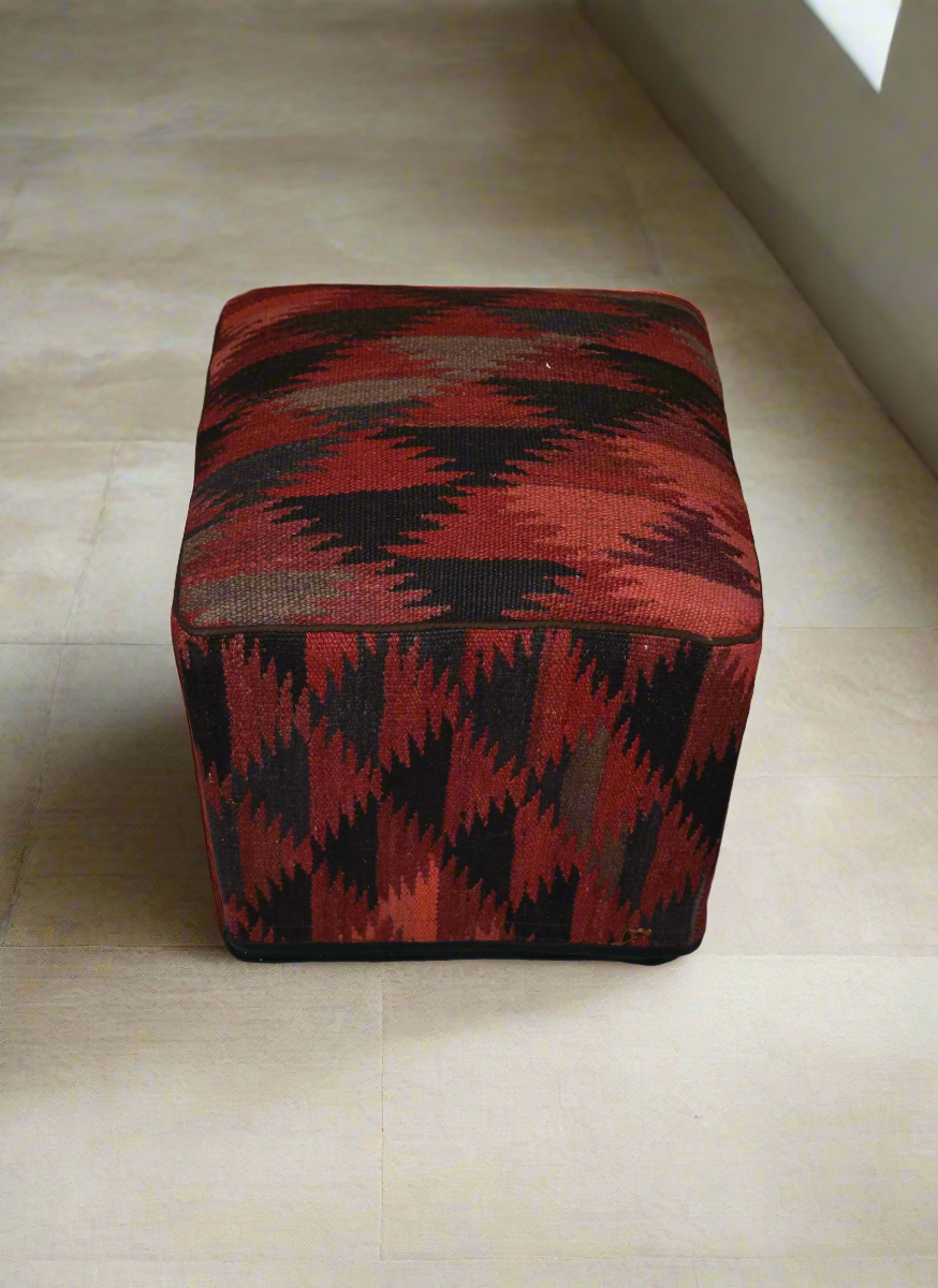One of a Kind Kilim Rug Pouf Ottoman foot stool - #305