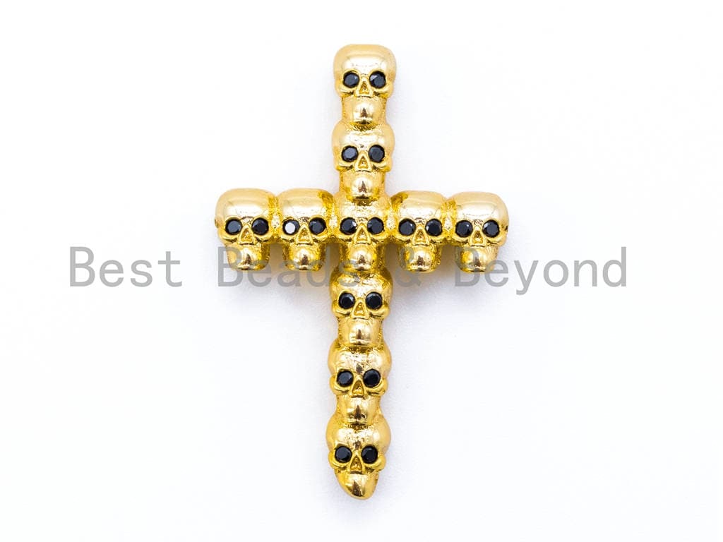 CZ Black Micro Pave Cross Pendant with Skull Head, Cubic Zirconia Charm/Pendant, rhinestones Jewelry Findings, sku#E193