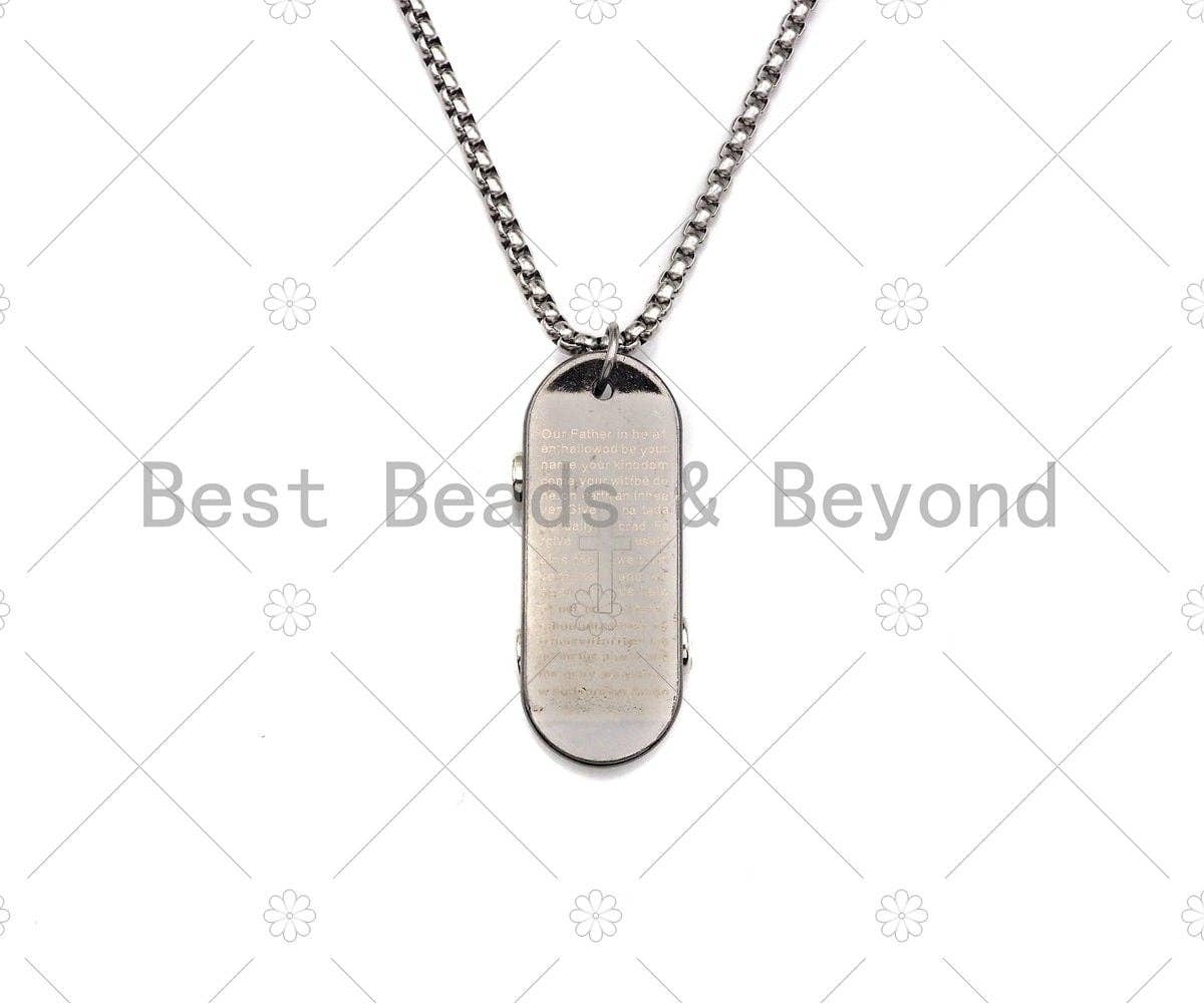 Skateboard pendant Chain Necklace-Bible verse Cross Engraved Pendant, Stainless Steel Men's Necklace - Pendant Necklace , sku#L344
