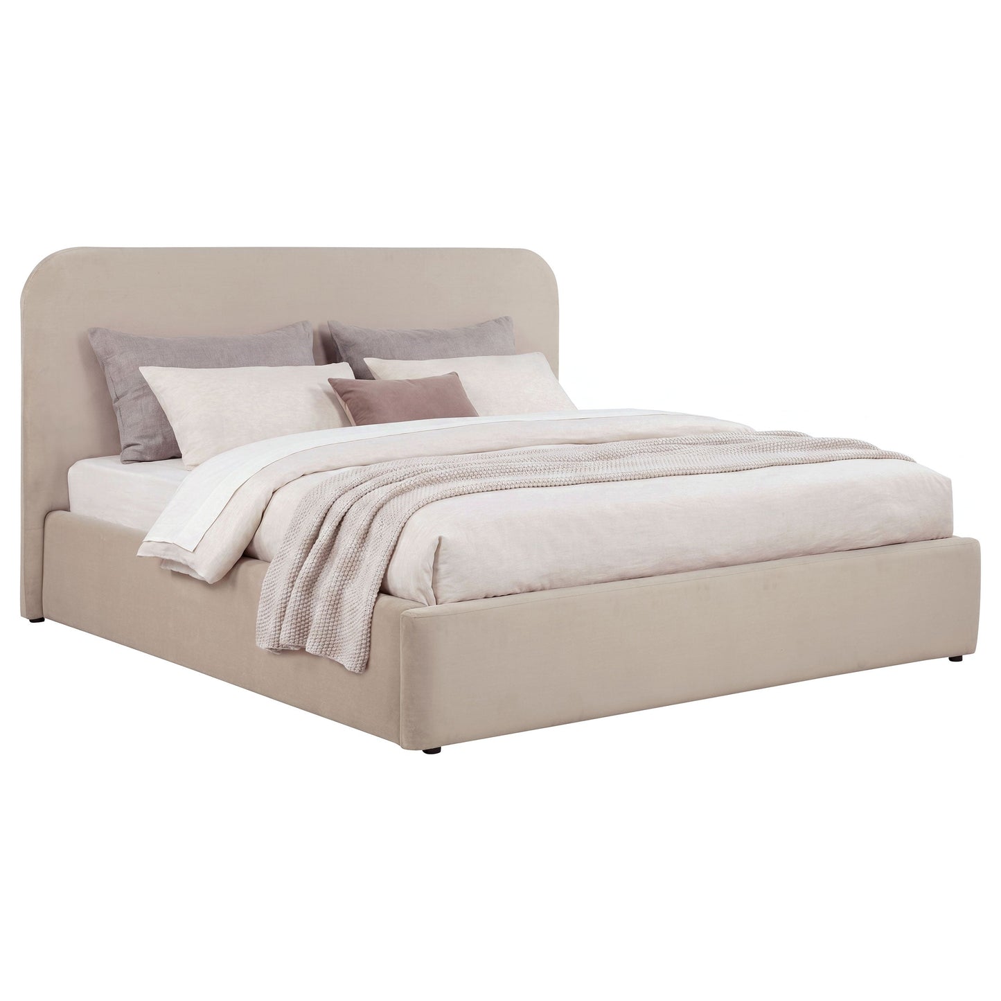 Anders Upholstered Eastern King Storage Lift Platform Bed Beige