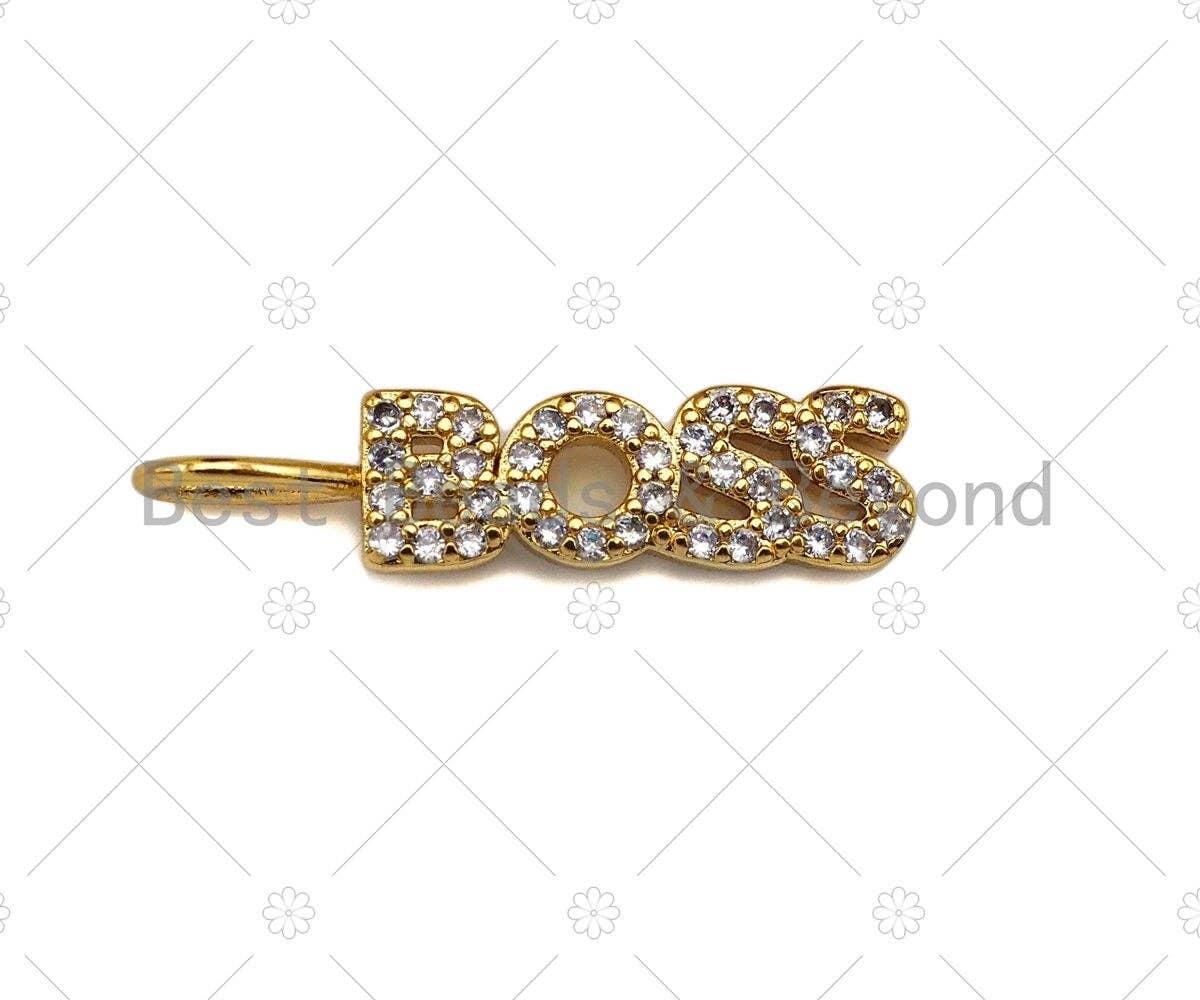 CZ Micro Pave Boss Letter Charm/Pendant,Letter Shape Charm, Boss Pave Pendant, Gold plated charm, 5x22mm,Sku#JL19