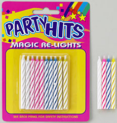 Bougies d'anniversaire Magic Re-Lite | Couleurs assorties | Paquet de 10 | 1 paquet ou 12 paquets