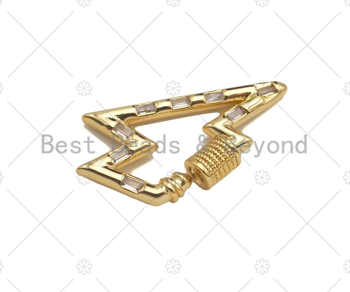 CZ Micro Pave String Heart/Lighting Shape Clasp, CZ Pave Clasp, 18K Gold Carabiner Clasp, 20x18/18x32mm, Sku#FH170