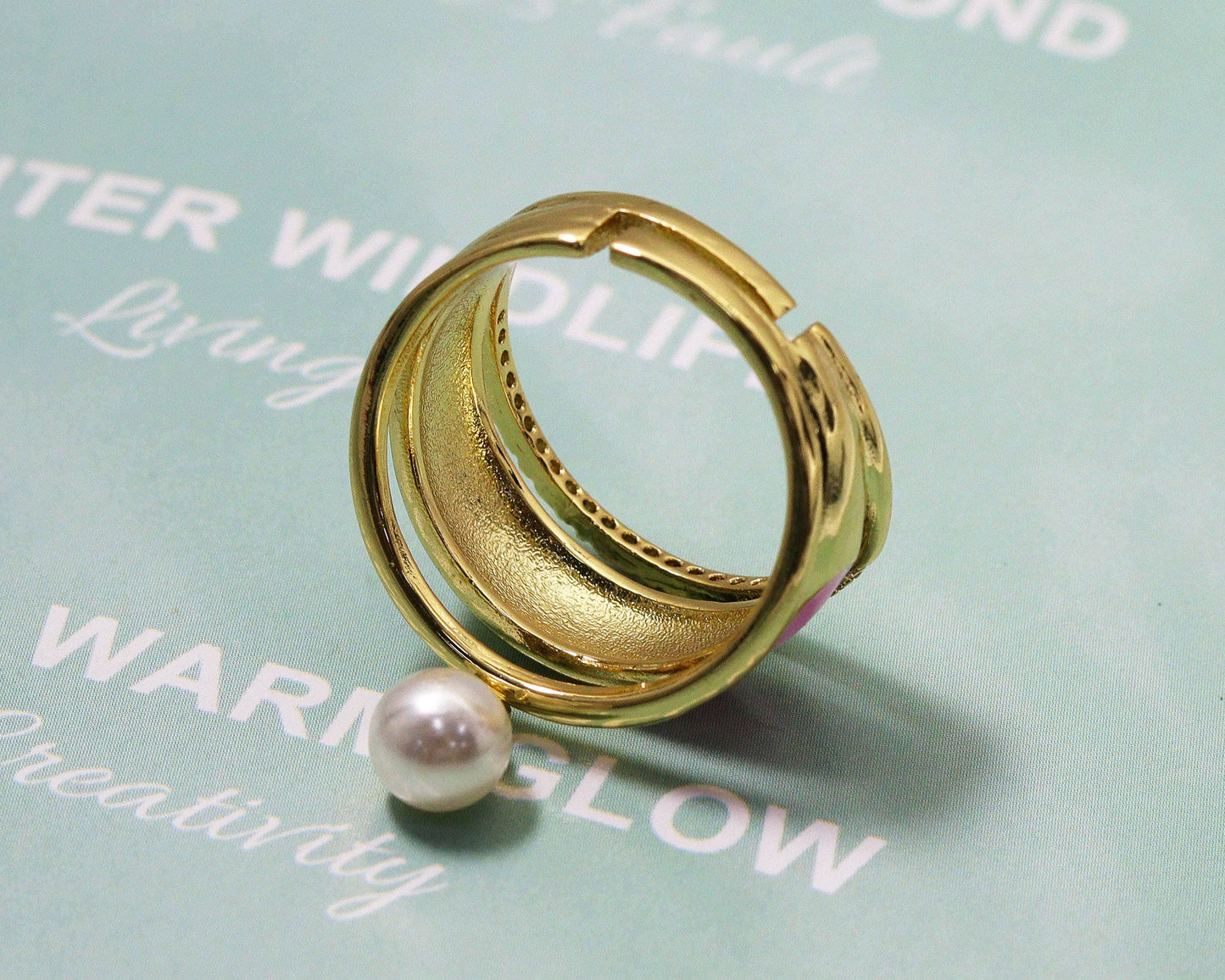 CZ Enamel Pearl Band Ring, Sku#O98