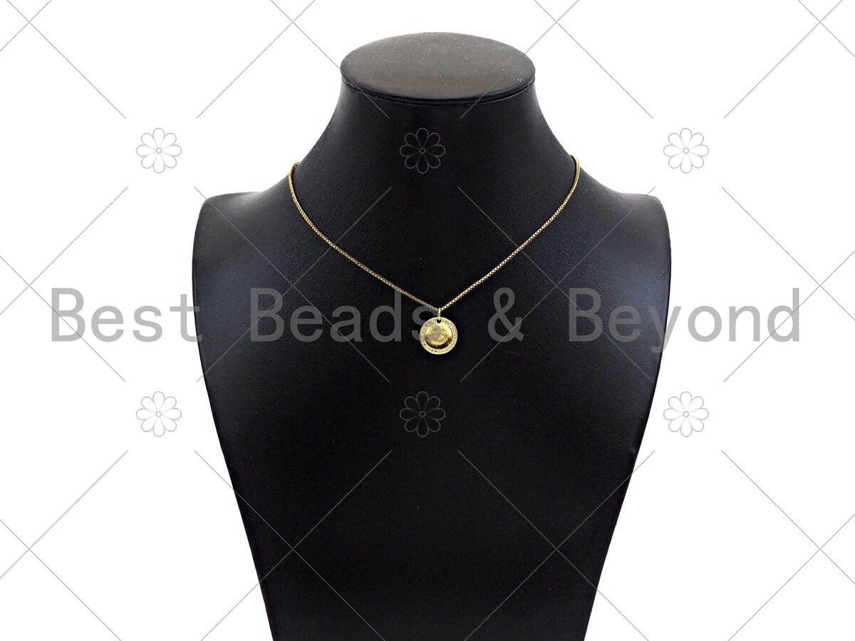 Gold Filled CZ Micro Pave Smiley Face On Round Coin Shape Pendant,18K Gold Filled Smiley Face Charm, Necklace Bracelet Charm,13mm,Sku#LK324