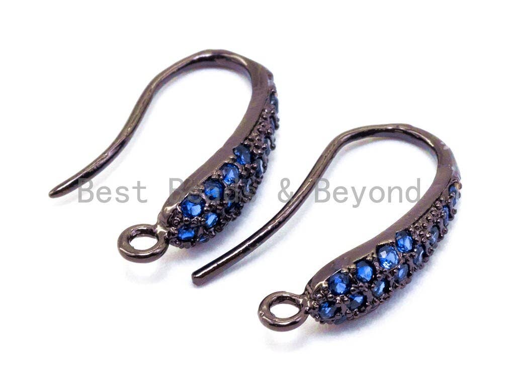CZ Micro Pave Leaf Earring wire hooks, Green Cobalt Fuchsia Finish on Black Rhodium plated, Earring Findings, 1pair, sku#J17