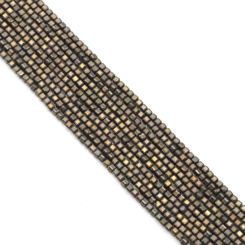 Genuine Pyrite Faceted Cube Beads, 2.5mm, Sku#U1552