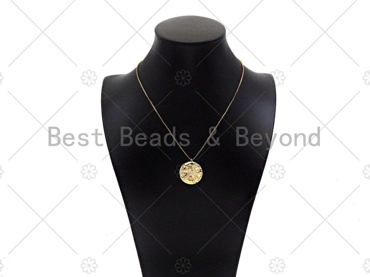 CZ Micro Pave Star On Round Shape Pendant, 14K Gold Filled Medallion Charm, Necklace Bracelet Charm Pendant,23x3mm,Sku#ZX35