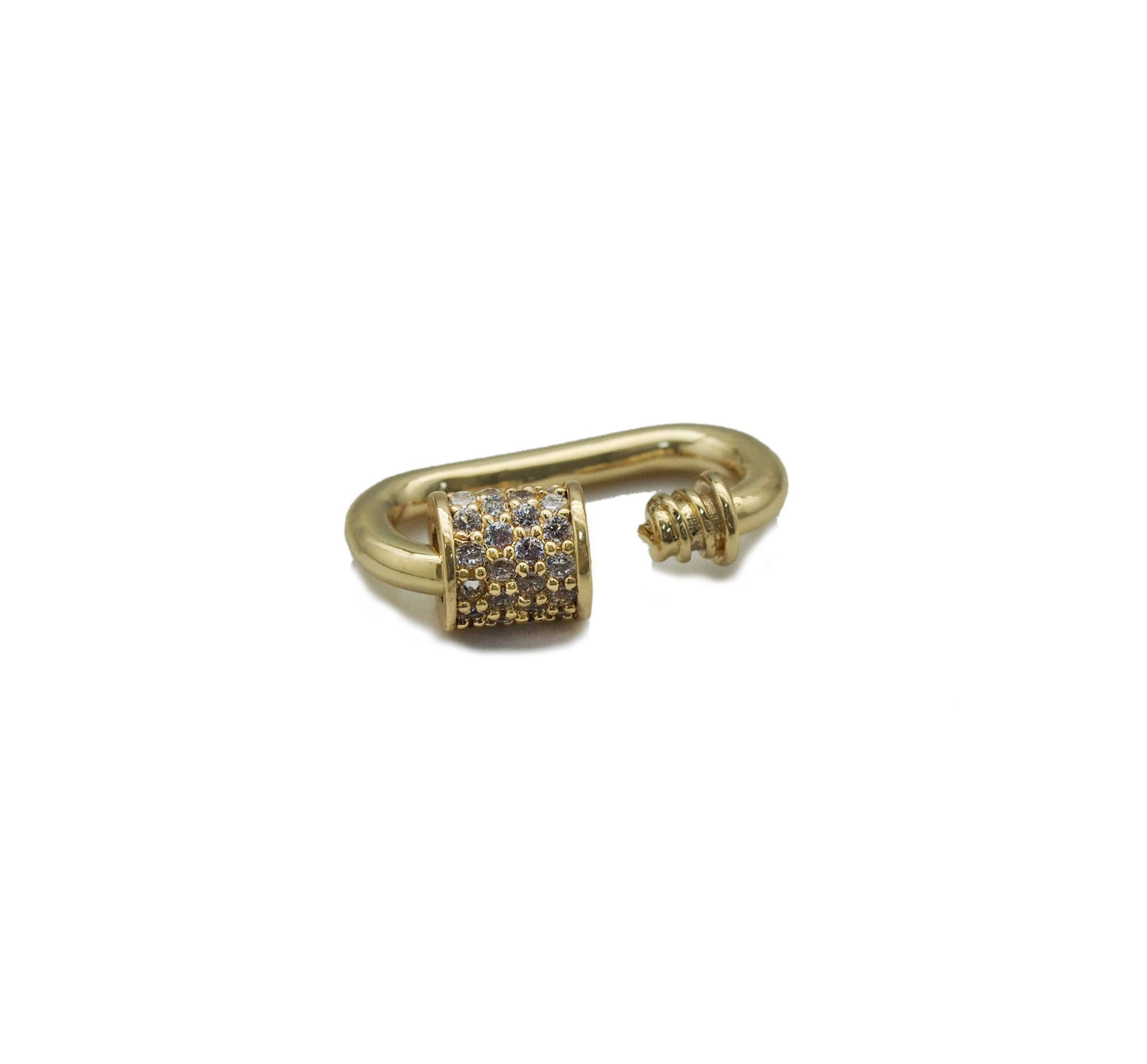 18K Gold CZ Pave Oval Shape Screw Clasp, Carabiner clasp, Sku#H340