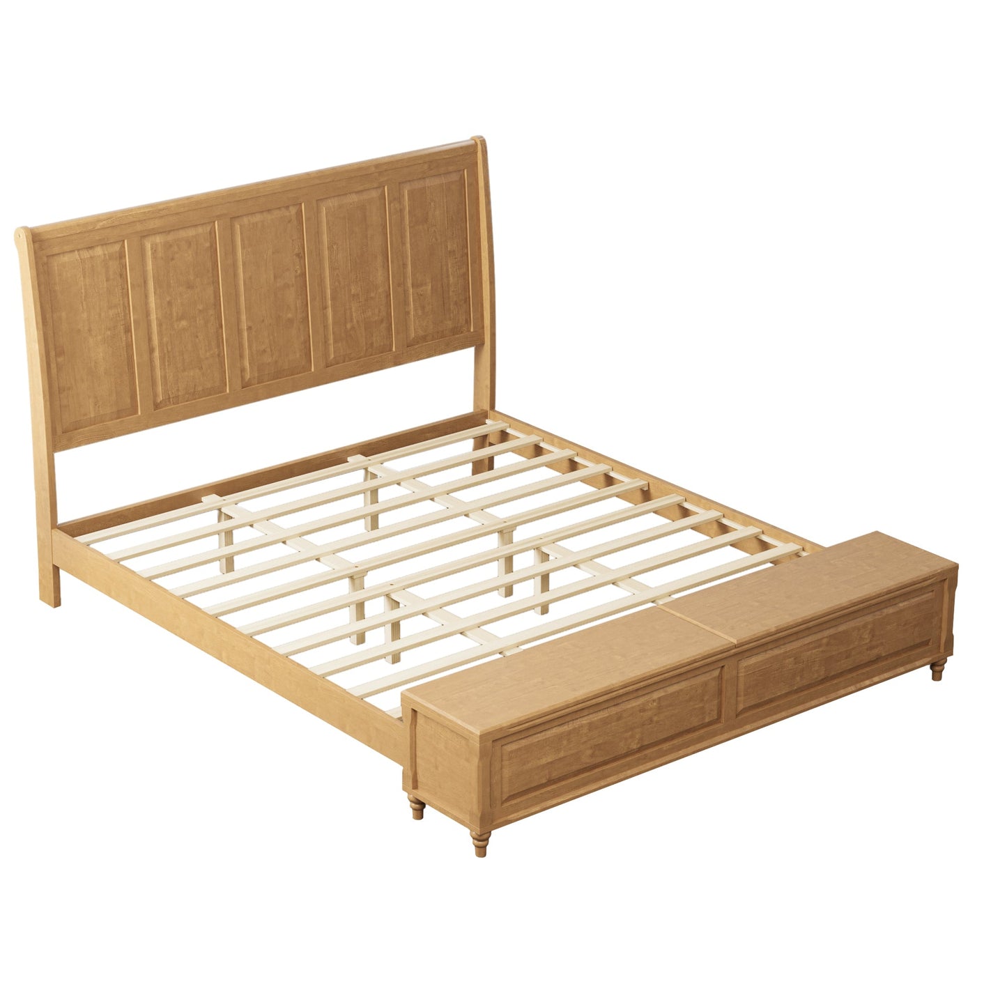 King Bed Frame with Tall Headboard and Storage Bench