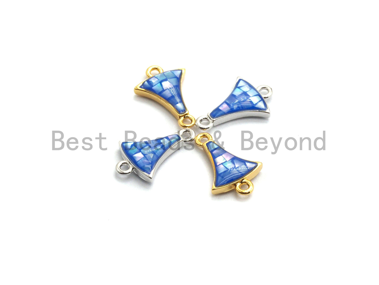 100% Natural Shell Fan Shaped Blue Connector with Gold/Silver Plated Edging, Natural Blue Shell Beads, 10x15mm,SKU#Z261