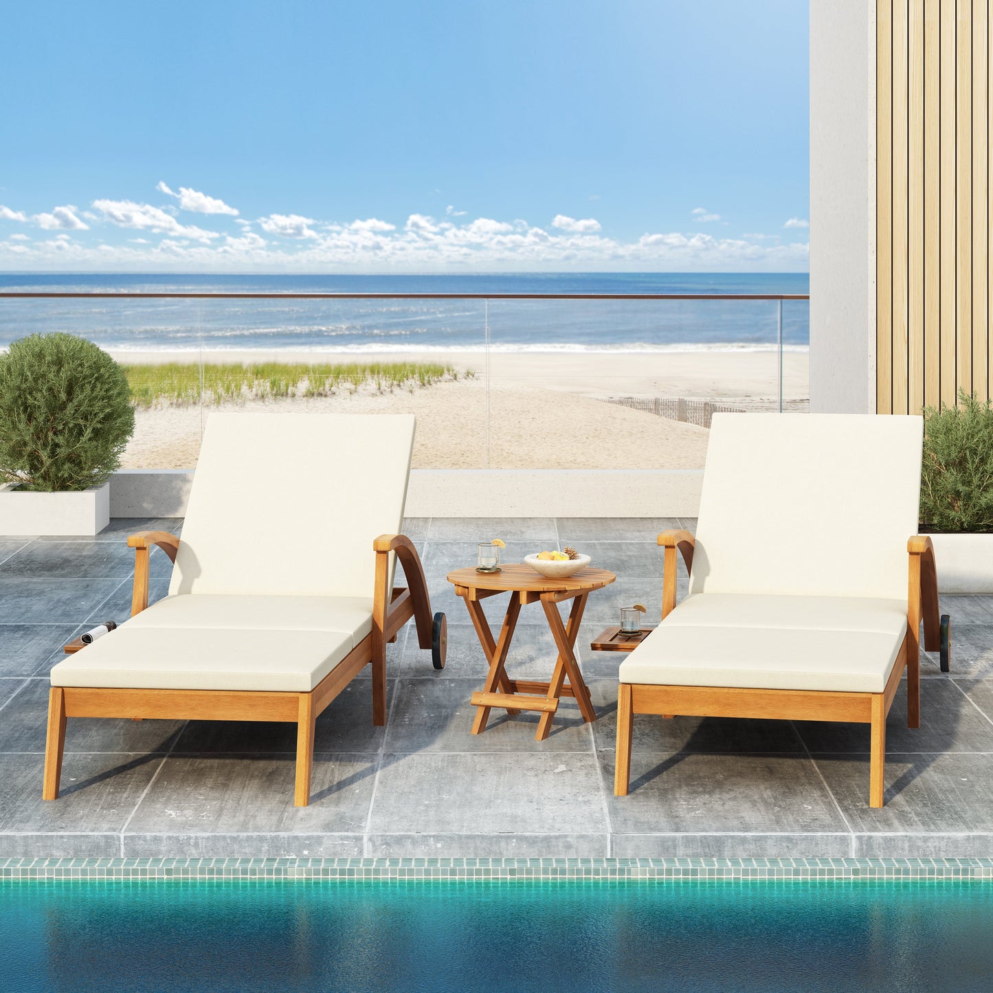 Outdoor Recliner Side Table Set
