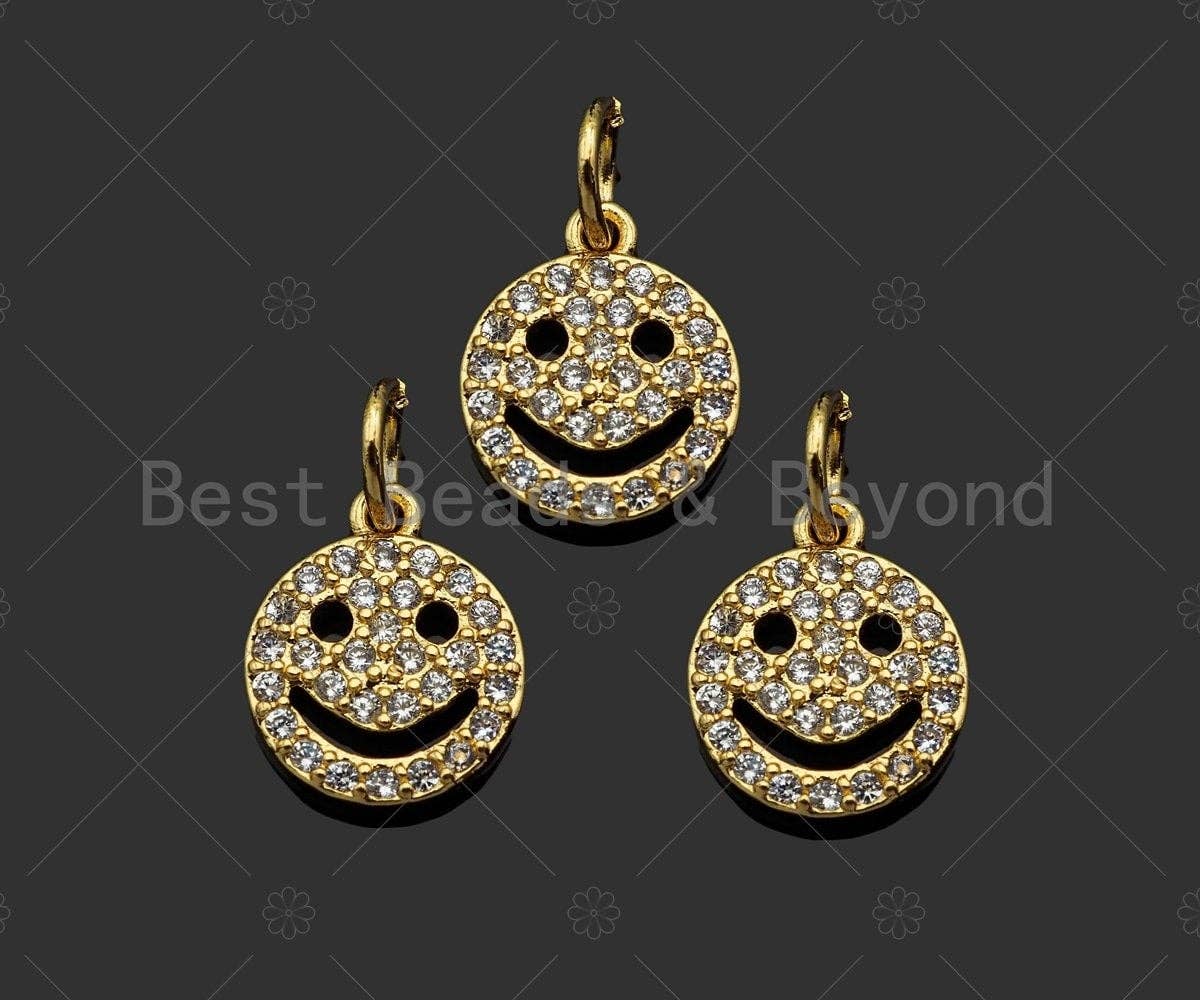 CZ Micro Pave Smiley Face Shape Pendant/Charm,Cubic Zirconia Charm, Necklace Bracelet Earring Charm Pendant,9x11mm, Sku#LK218