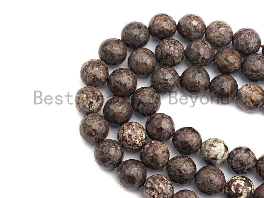 Natural Brown Color Snowflake Beads, Round Faceted 6mm/8mm/10mm/12mm, Snowflake Gemstone beads, 15.5" full strand, sku#U486