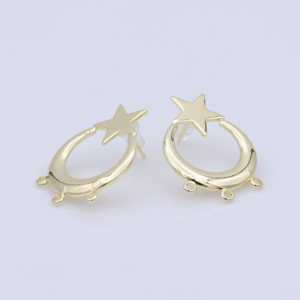 30mm Gold Star Hoop Earring w/ open link for Charm in 24K gold Filled, Lead and Nickel free, Star Stud earring supply Component K-266