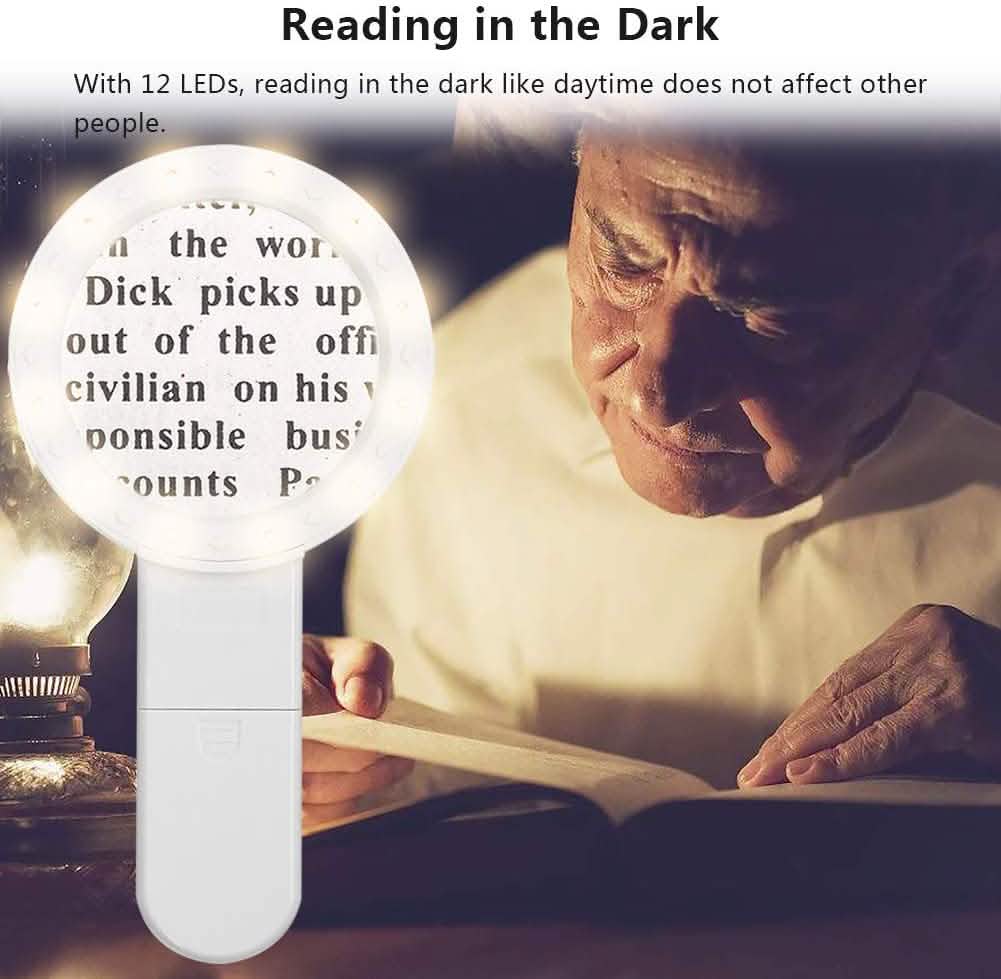 30倍手持ち大型拡大鏡 12LED照明付きライト付きルーペ