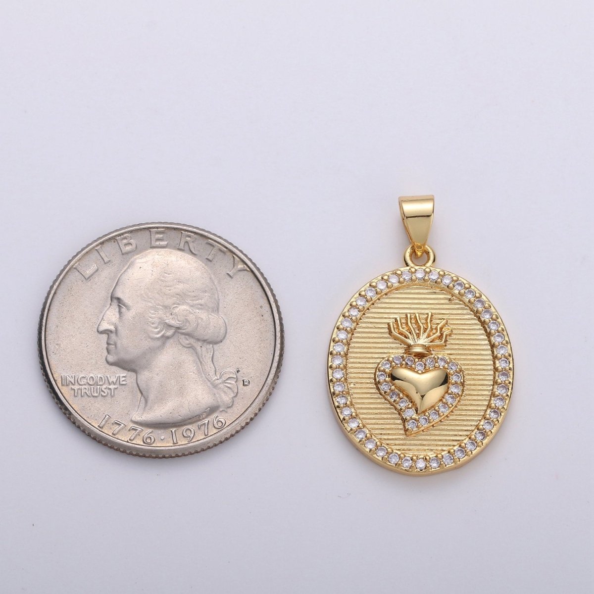 30x20mm 24k Gold Fill Milagro Heart charm, micro pave heart, Medallion heart charms pendant, Sacred Heart Charm bracelet necklace component I-624