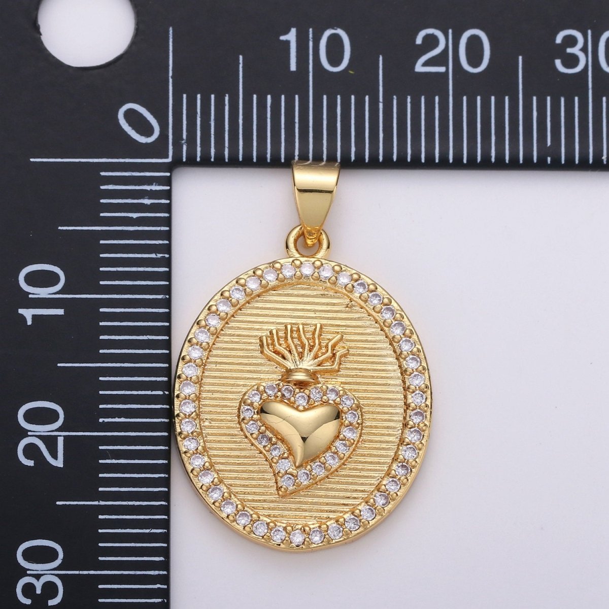 30x20mm 24k Gold Fill Milagro Heart charm, micro pave heart, Medallion heart charms pendant, Sacred Heart Charm bracelet necklace component I-624
