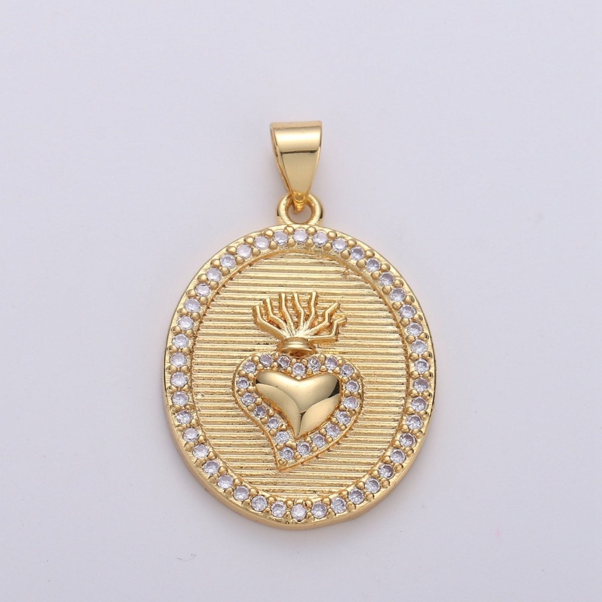 30x20mm 24k Gold Fill Milagro Heart charm, micro pave heart, Medallion heart charms pendant, Sacred Heart Charm bracelet necklace component I-624
