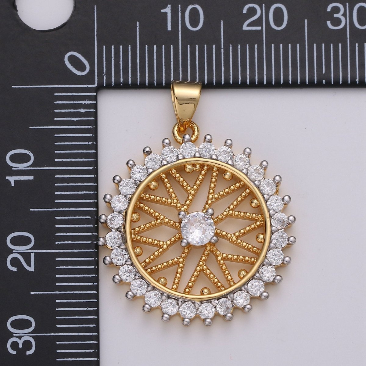 30x24mm 24k Shiny Gold Sun Charms, Micro Pave Sun Charms, Gold Sun Charm, Cubic Zirconia Charms, Celestial Jewelry Charm I-813