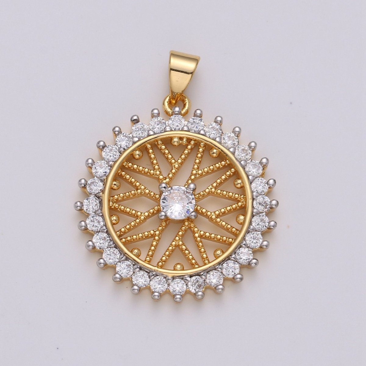 30x24mm 24k Shiny Gold Sun Charms, Micro Pave Sun Charms, Gold Sun Charm, Cubic Zirconia Charms, Celestial Jewelry Charm I-813