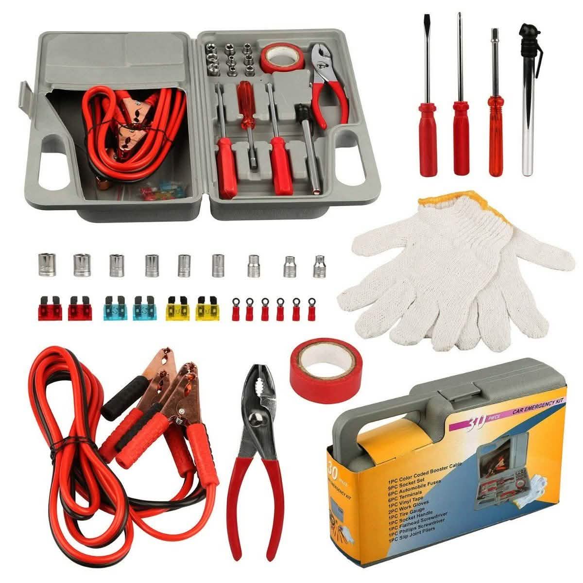 Ensemble de 31 pièces : Trousse d'outils d'urgence routière