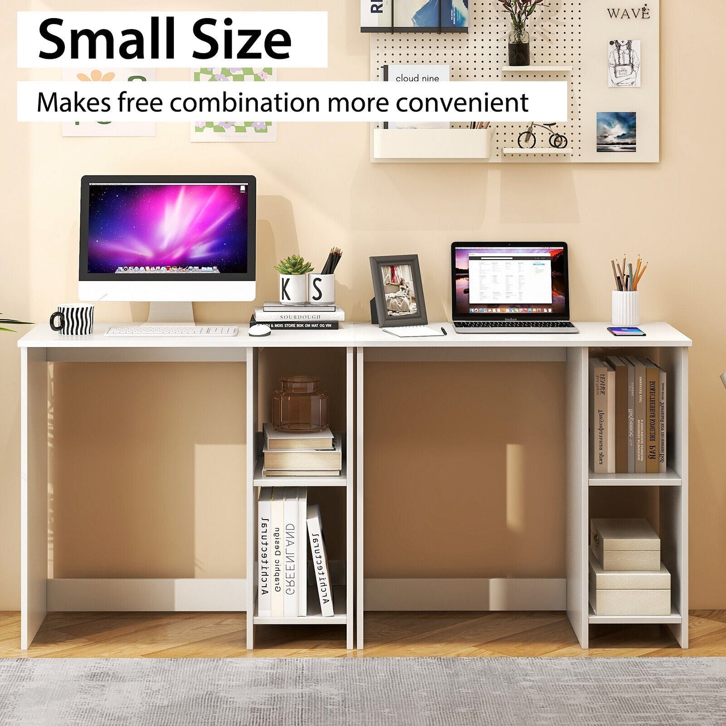 31.5 Inch Modern Home Office Desk with 2 Compartments
