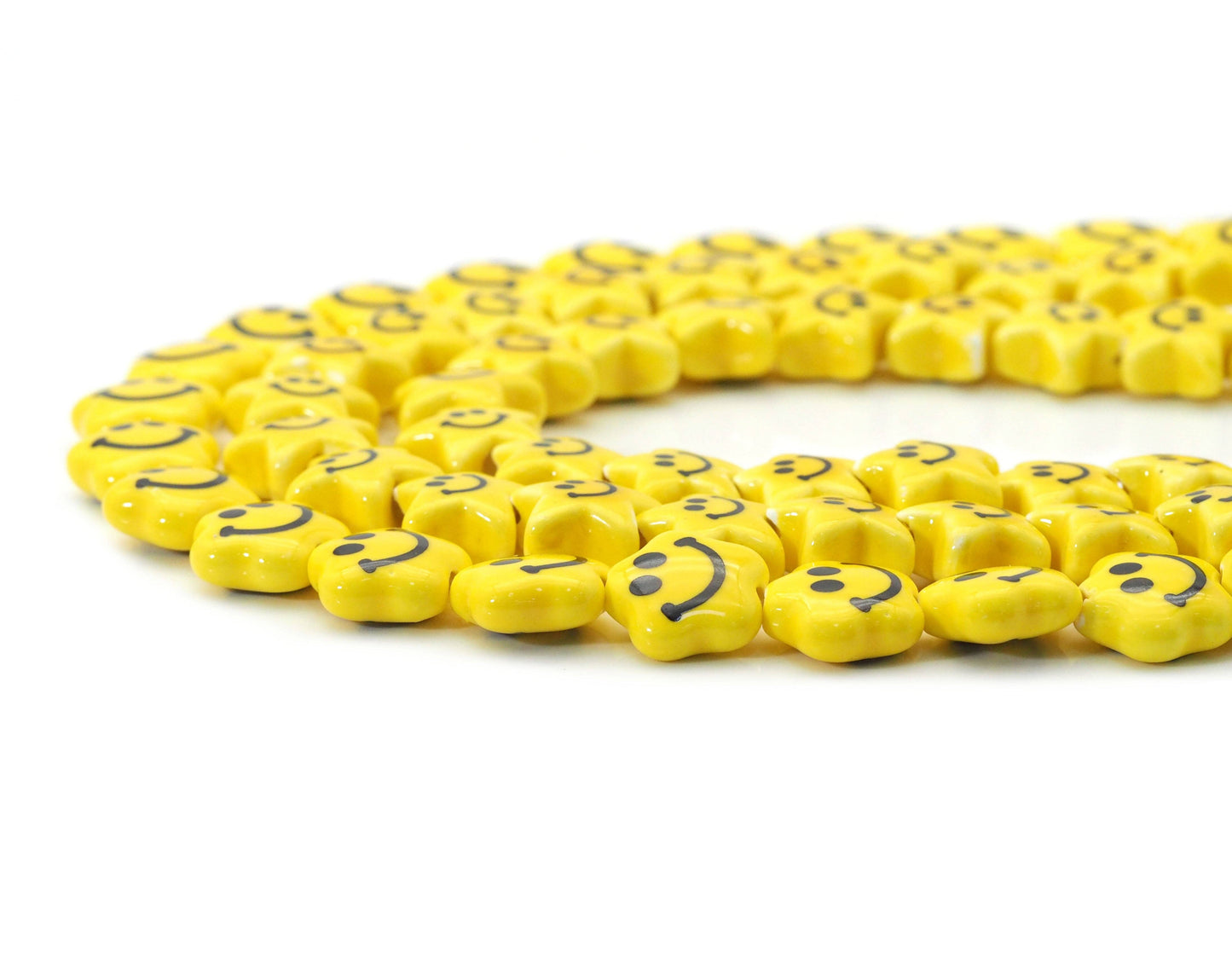 Yellow Smiley Face Ceramic Beads, 15mm, Sku#U1479