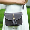 Snap-Close Tassels Crossbody - Brown