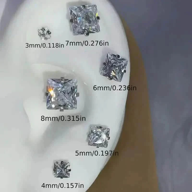 Boucles d'oreilles clous carrées en acier inoxydable 316 avec oxydes de zirconium