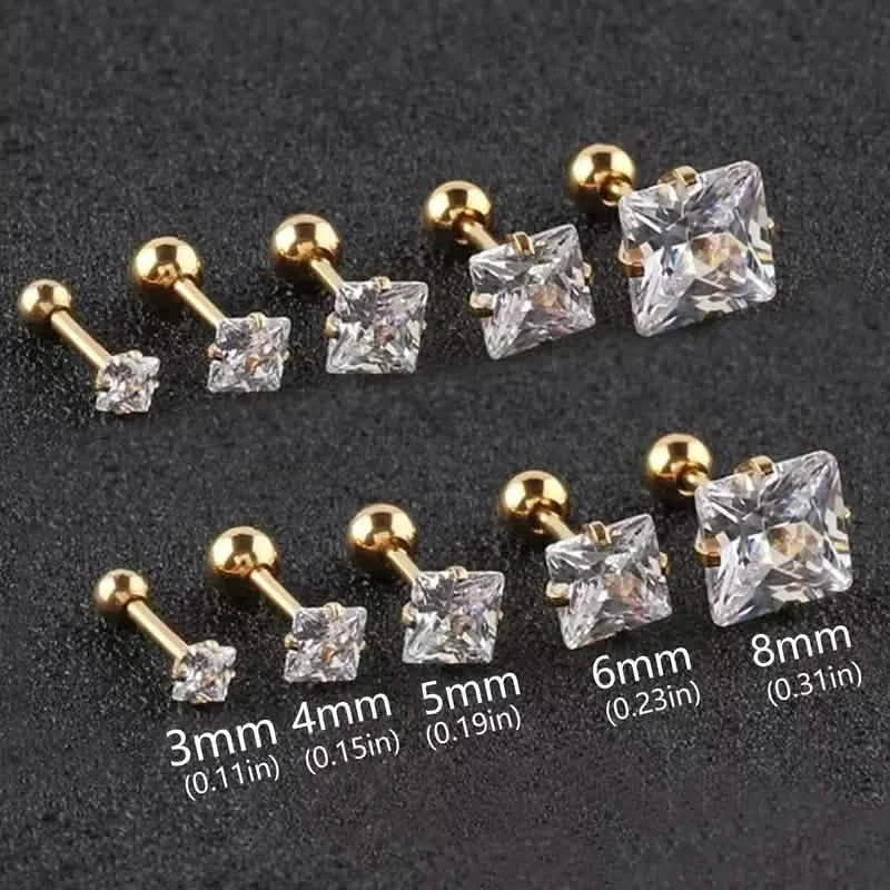 Boucles d'oreilles clous carrées en acier inoxydable 316 avec oxydes de zirconium