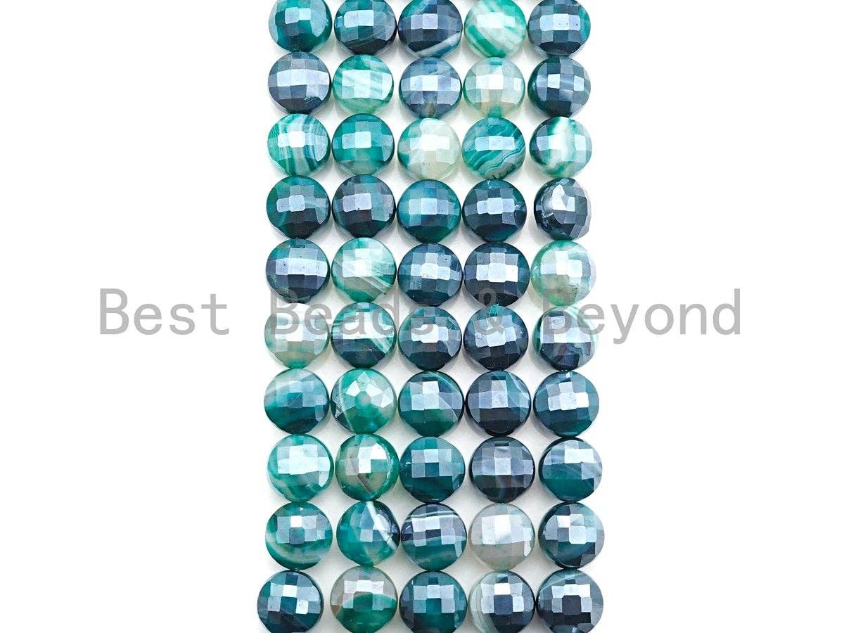 Mystic Plated Turtle Shell Cut Natural Green Agate Coin Shape beads, 6mm/8mm/10mm, Natural Green Agate Beads, 15.5" Full strand, Sku#UA16C