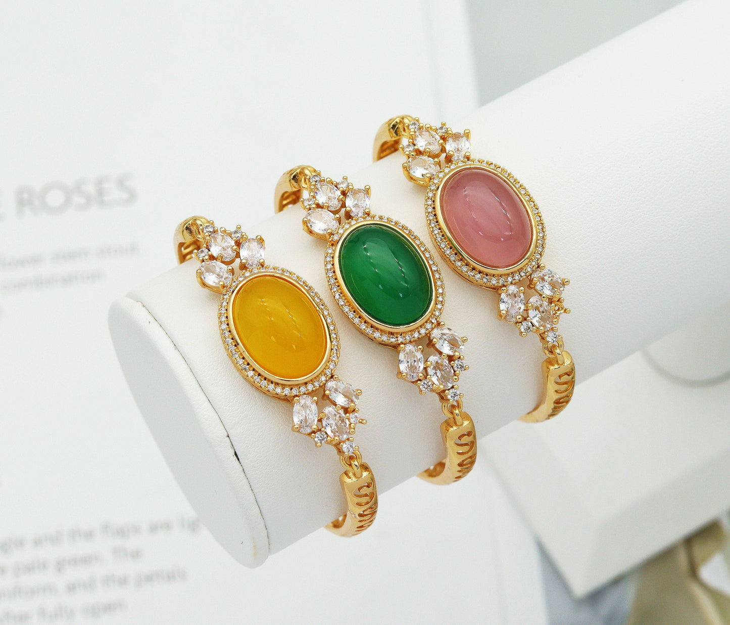 CZ Oval Jade Adjustable Bracelet, Sku#LX50