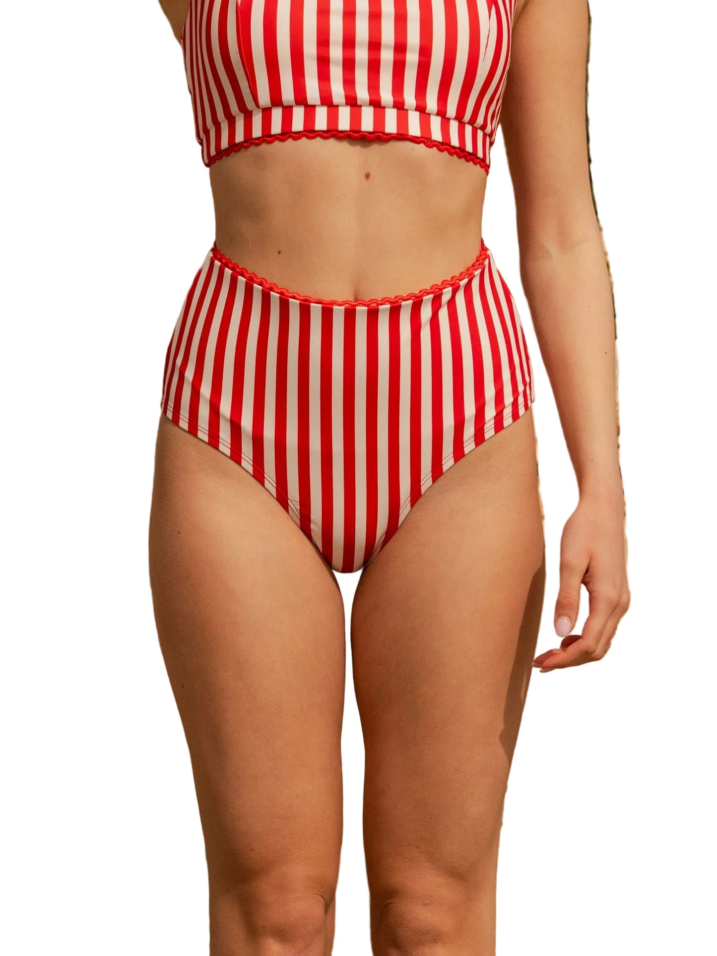 Vertical Red Stripe High-Waist Bottom