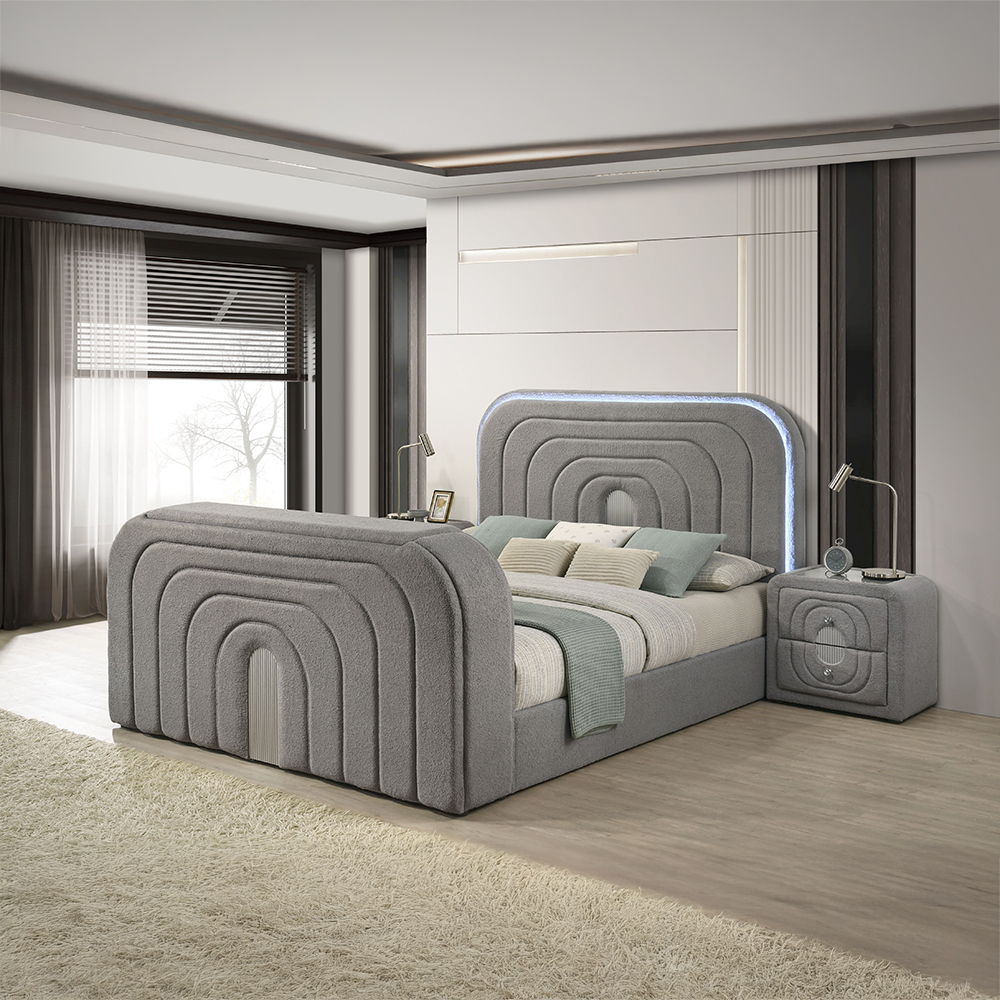Shelyn - Bedroom Bed With LED, TV Stand, Fireplace & Bluetooth