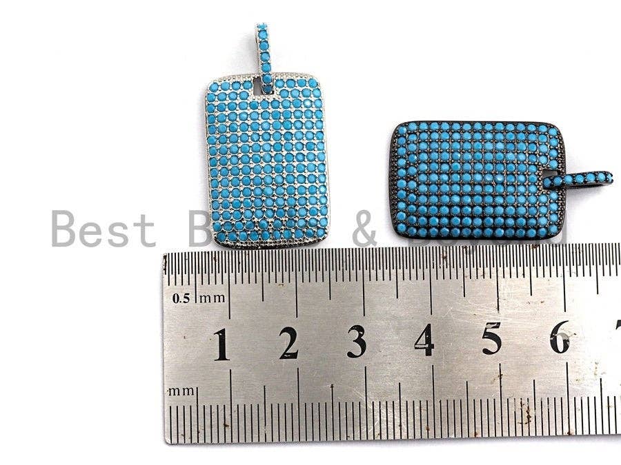 Turquoise CZ Micro Pave Rectangle Tag Pendant/Charm, Cubic Zirconia Pendant, Pave Dog Tag, 18x27mm, sku#X51
