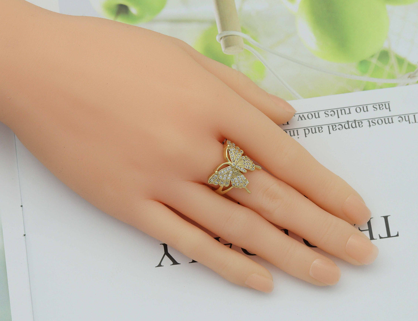 CZ Butterfly Adjustable Bracelet and Rings, Sku#X320C