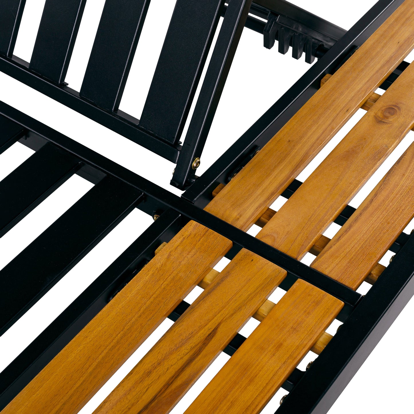 Black Iron + Teak Finish Chaise Lounge Frame