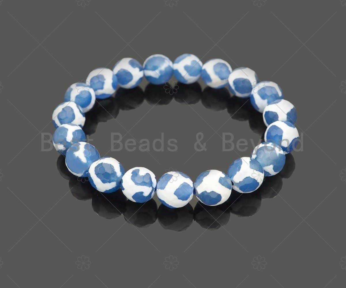 Natural Blue White Tibetan Agate Stretchy Bracelet