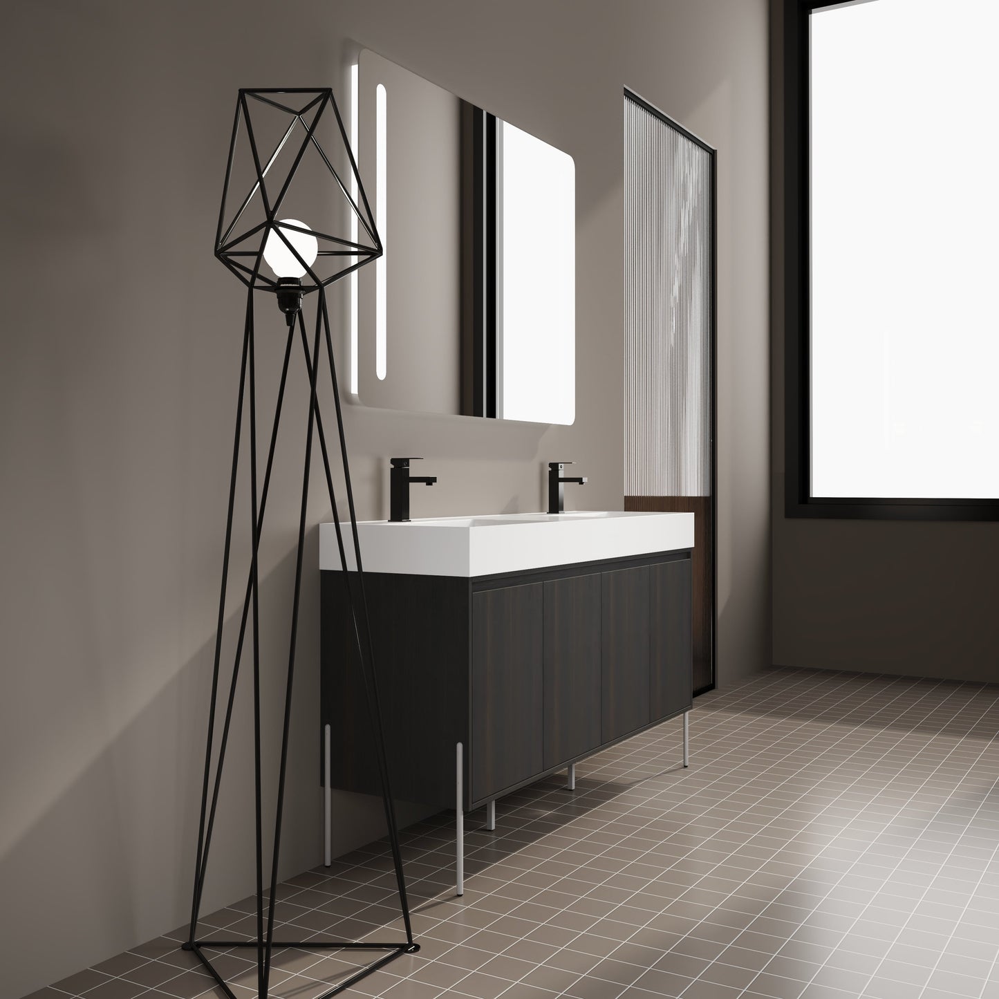 60" Freestanding Bathroom Vanity with Resin Double Sink