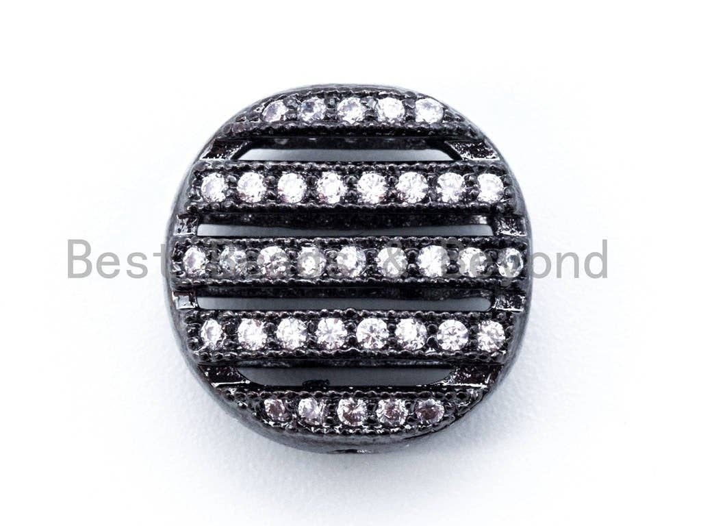 CZ Micro Pave Round Coin Beads, Cubic Zirconia Spacer Beads, Gold Silver Black Rose Gold Fashion Jewelry Beads, 12x5mm,sku#G221