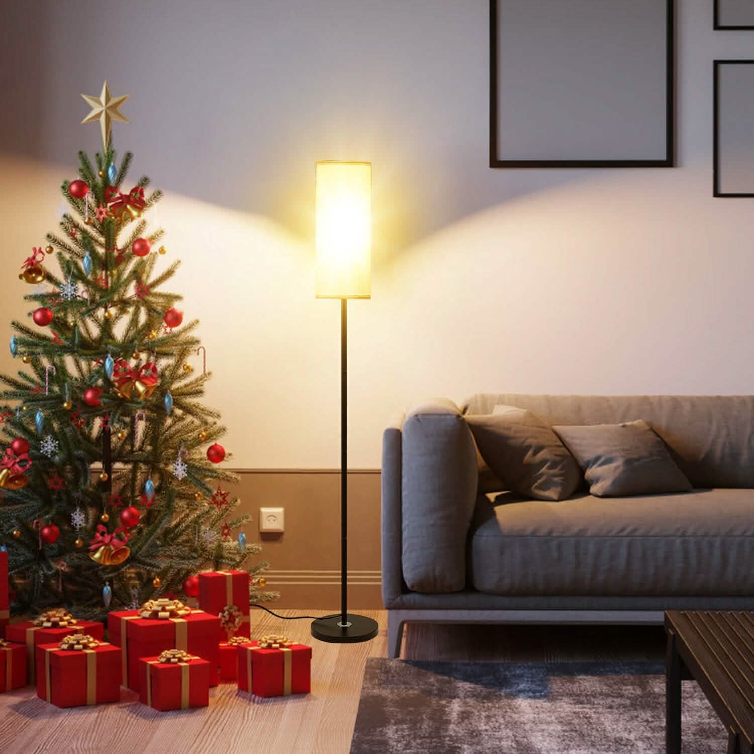 Lampe sur pied moderne, lumière jaune chaude 3200K, avec interrupteur au pied, ampoule 6W