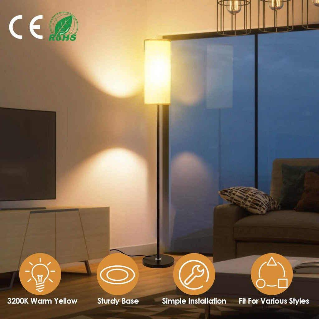 Lampe sur pied moderne, lumière jaune chaude 3200K, avec interrupteur au pied, ampoule 6W