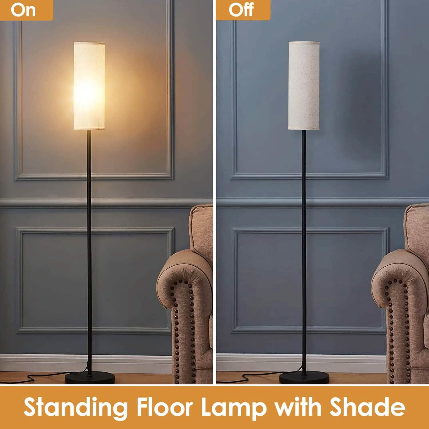 Lampe sur pied moderne, lumière jaune chaude 3200K, avec interrupteur au pied, ampoule 6W