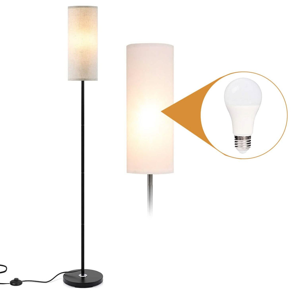 Lampe sur pied moderne, lumière jaune chaude 3200K, avec interrupteur au pied, ampoule 6W