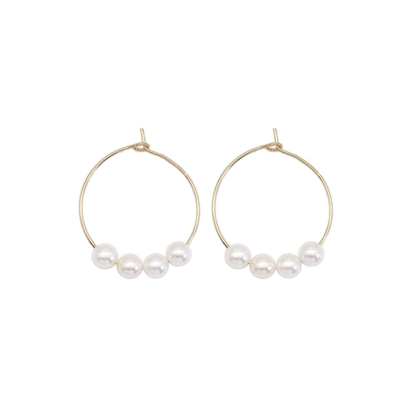 CZ Gold White Pearl Round Ring Hoop Earrings, Sku#EF467